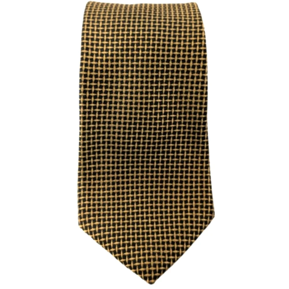 WM Chelsea LTD 100% Silk Black Gold Geometric Tie Made in USA Vintage